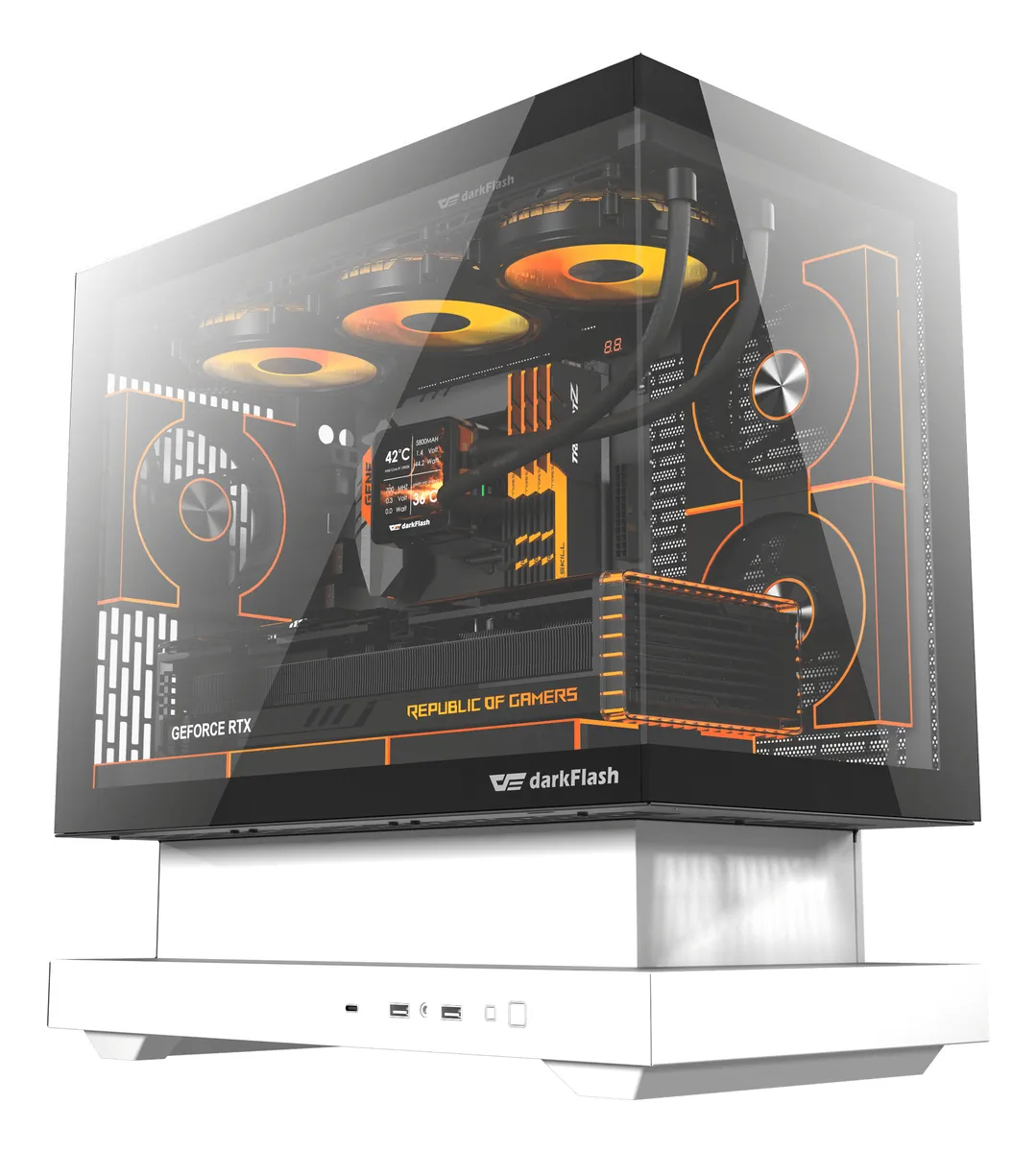 🖥️ Gabinete Gamer DarkFlash Floatron F1 M-ATX Blanco con Base Flotante, Vista Panorámica 270° y USB Tipo-C - Imagen 8