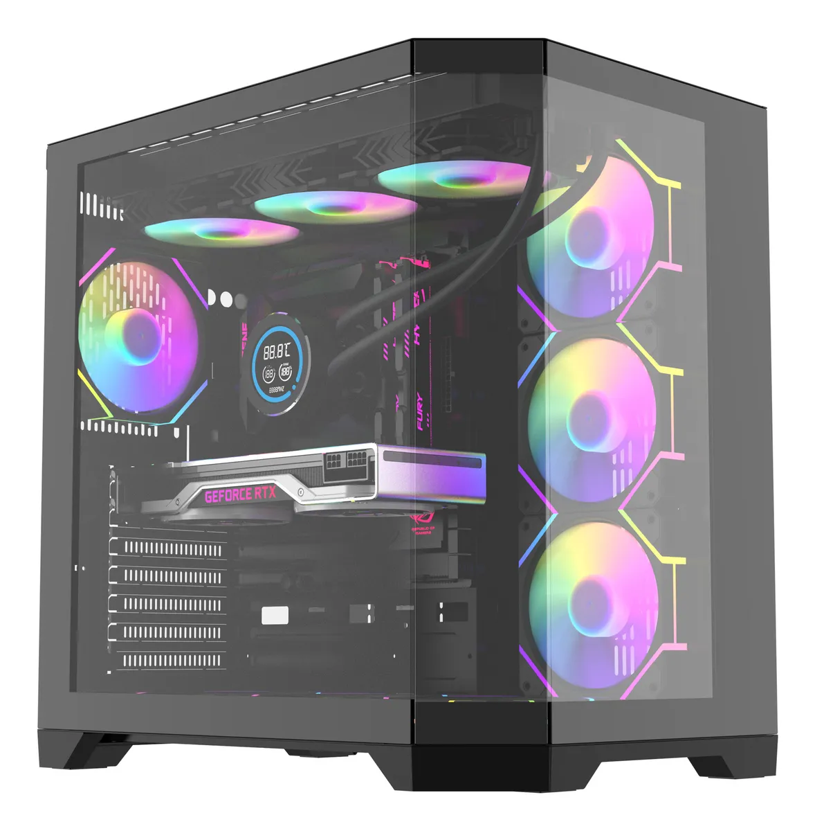 🖥️ Gabinete Gamer Aigo FT48 Pro ATX Triple Vidrio Templado con 4 Ventiladores A-RGB Incluidos