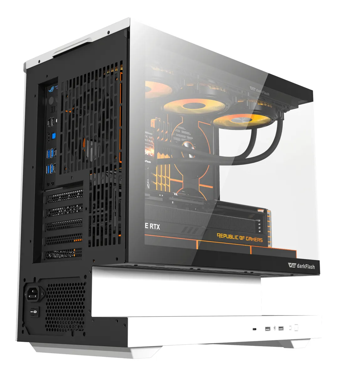 🖥️ Gabinete Gamer DarkFlash Floatron F1 M-ATX Blanco con Base Flotante, Vista Panorámica 270° y USB Tipo-C - Imagen 7