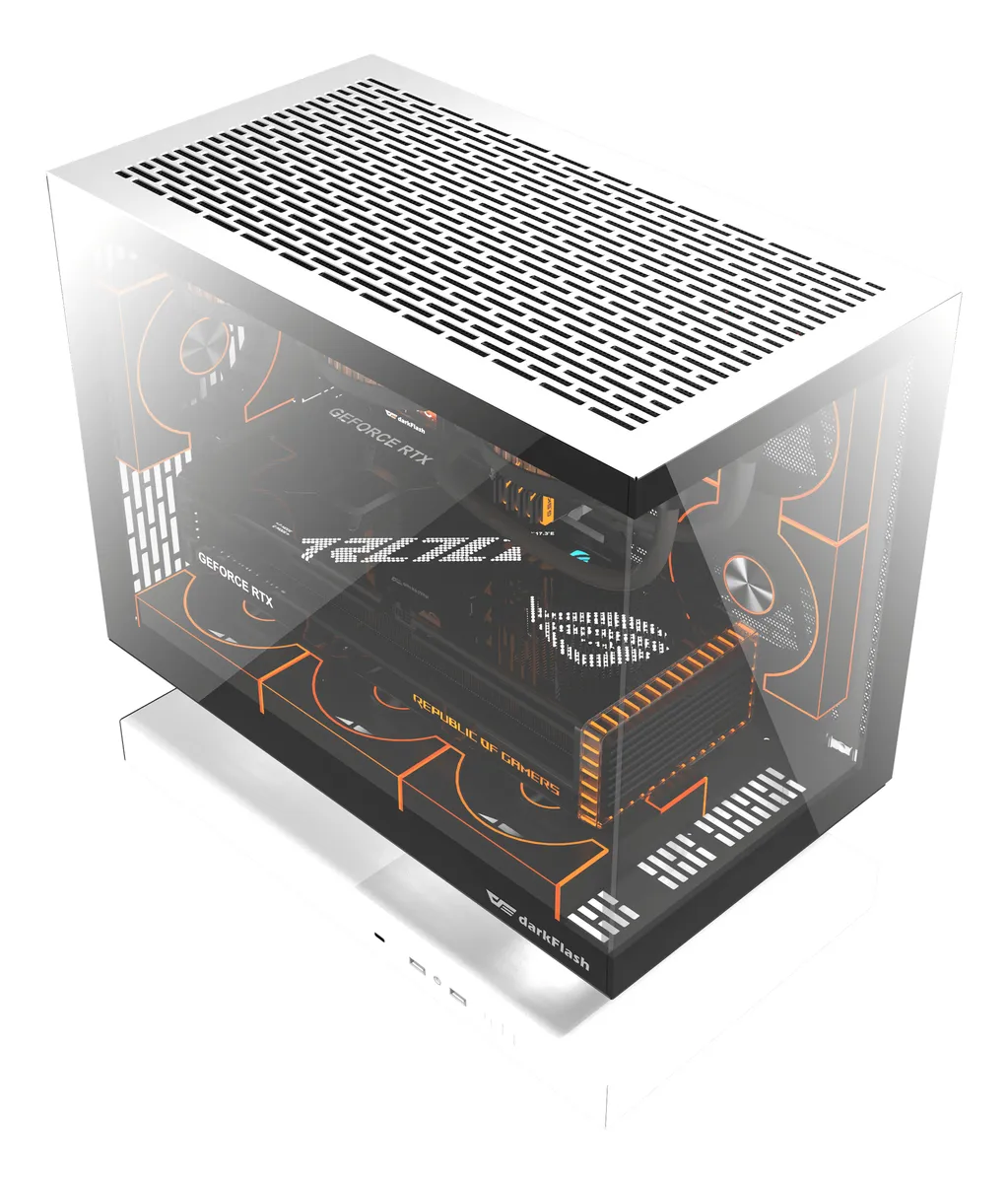 🖥️ Gabinete Gamer DarkFlash Floatron F1 M-ATX Blanco con Base Flotante, Vista Panorámica 270° y USB Tipo-C - Imagen 6