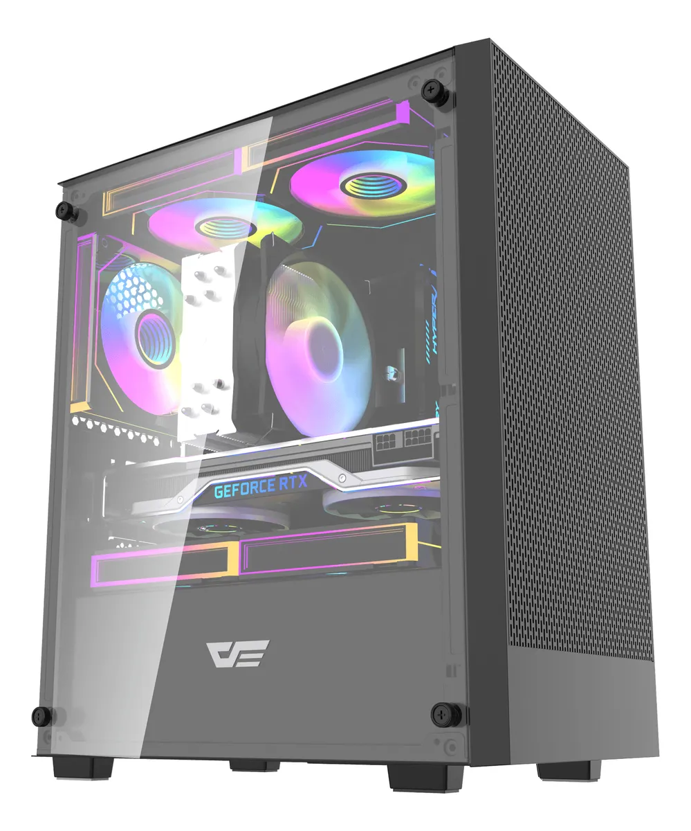 🖥️ Gabinete Gamer DarkFlash DK351 ATX con 4 Ventiladores RGB Incluidos y Panel de Vidrio Templado