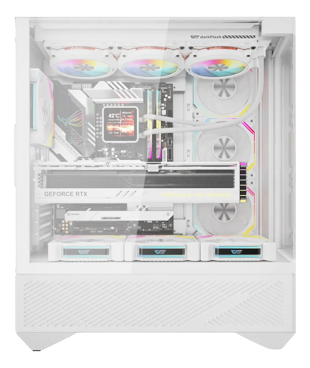🖥️ Gabinete Gamer DarkFlash DY460 ATX Vidrio Templado 330° USB Tipo-C Panorámico (Blanco o Negro) - Imagen 7