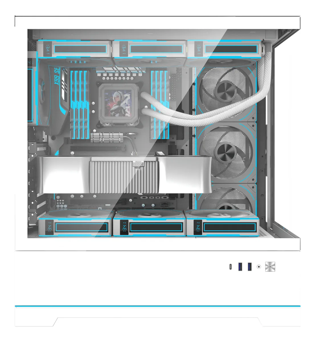 🖥️ Gabinete Gamer DarkFlash DY451 Pro ATX Blanco con Panel de Control Digital, ARGB y Soporte para 10 Ventiladores - Imagen 5