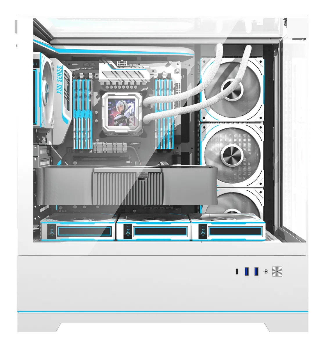 🖥️ Gabinete Gamer DarkFlash DY450 Pro ATX Blanco con Panel de Control ARGB y USB-C - Imagen 5