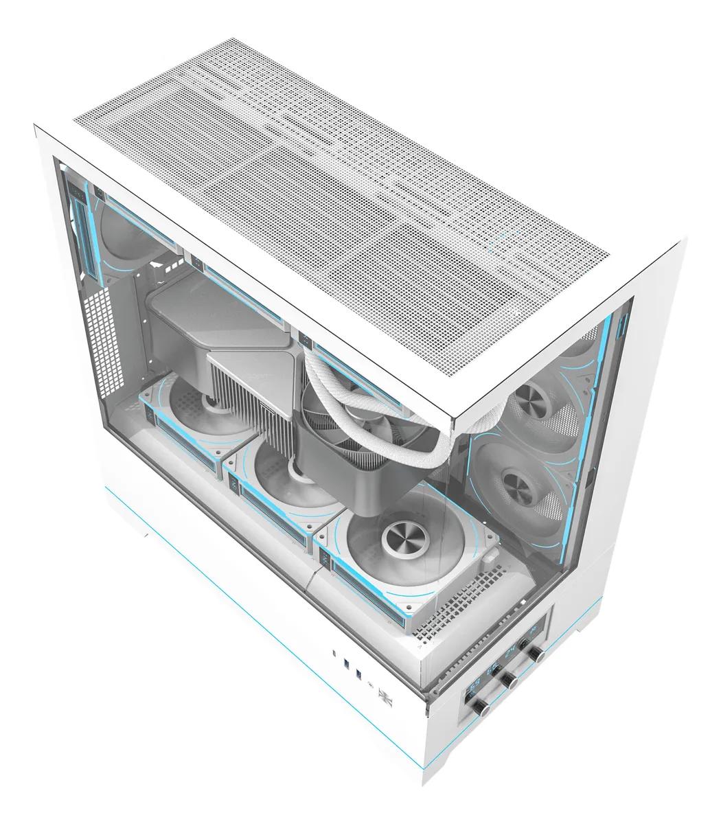 🖥️ Gabinete Gamer DarkFlash DY451 Pro ATX Blanco con Panel de Control Digital, ARGB y Soporte para 10 Ventiladores - Imagen 2