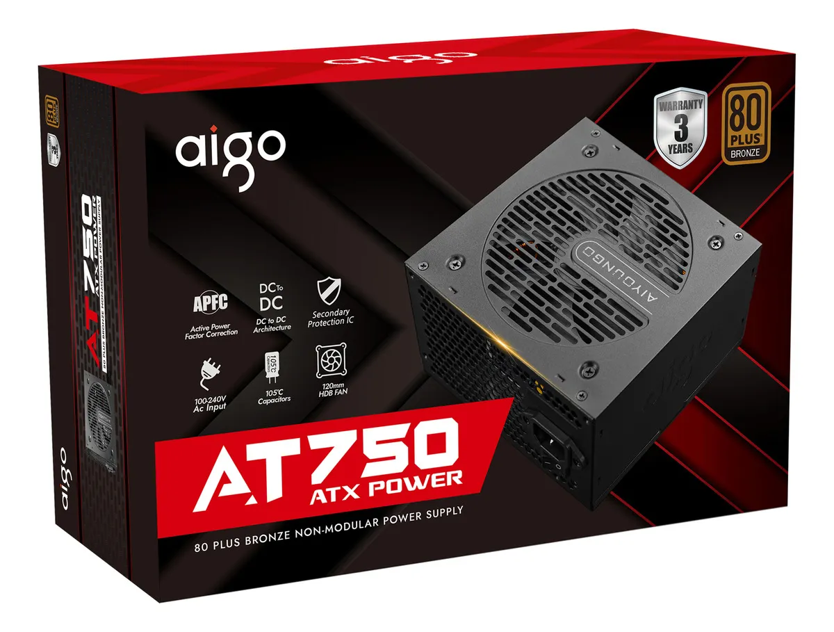 🔋 Fuente de Poder Aigo AT750 ATX 750W 80+ Bronze – Negro - Imagen 4