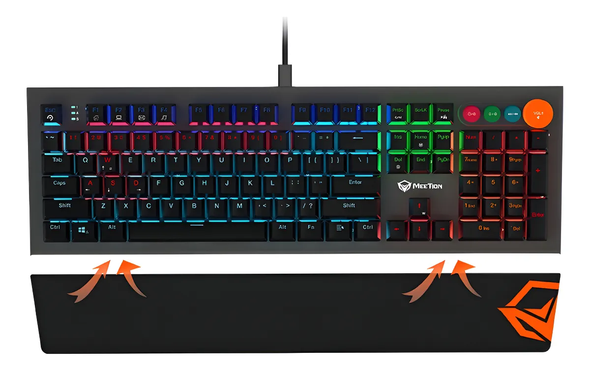 🏷️Teclado Mecánico con Reposamuñecas RGB MK500 Meetion – Negro