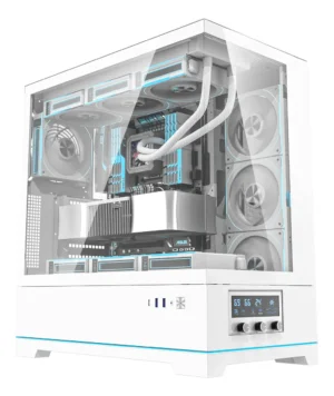 🖥️ Gabinete Gamer DarkFlash DY451 Pro ATX Blanco con Panel de Control Digital, ARGB y Soporte para 10 Ventiladores