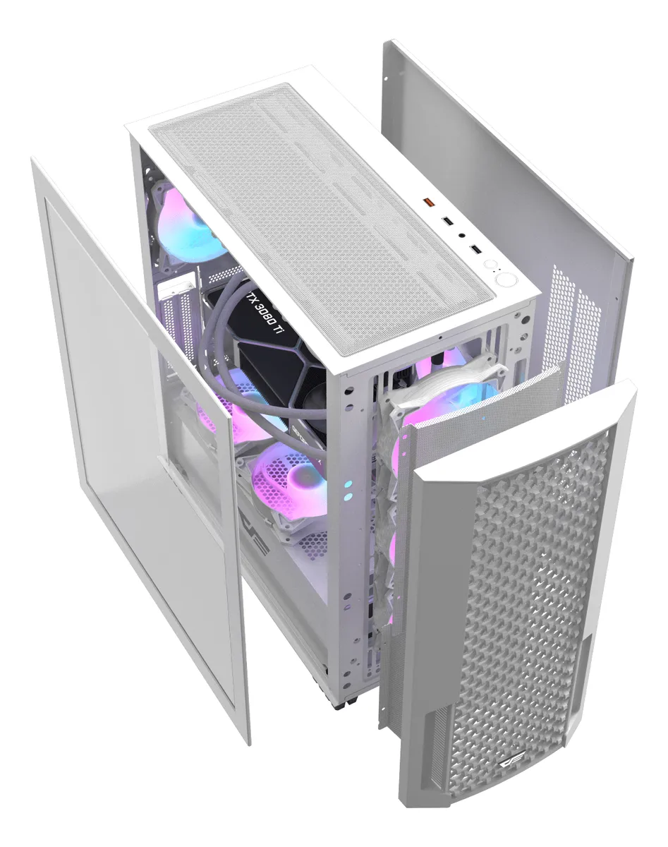 🖥️ Gabinete Gamer DarkFlash DF2100 Mesh E-ATX Vidrio Templado con 4 Ventiladores RGB Incluidos Blanco - Imagen 3