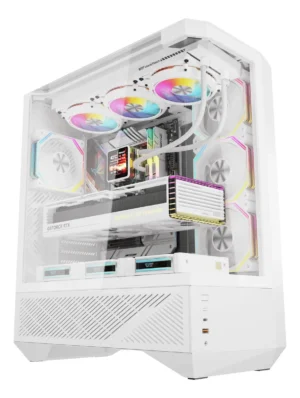 🖥️ Gabinete Gamer DarkFlash DY460 ATX Vidrio Templado 330° USB Tipo-C Panorámico Blanco