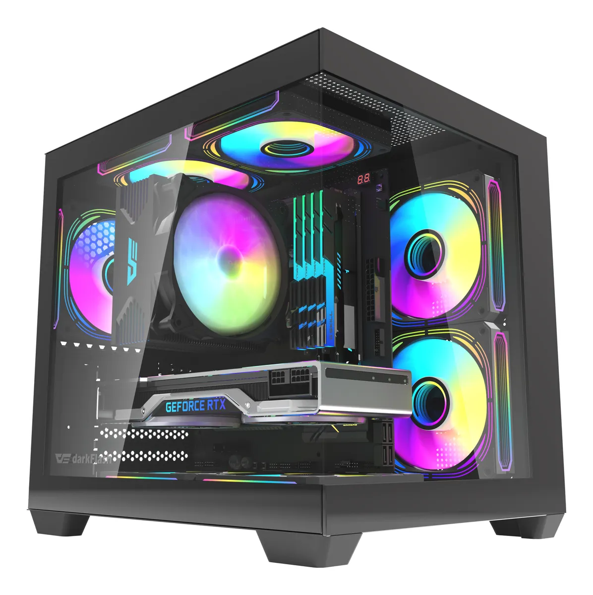 🖥️ Gabinete Gamer DarkFlash C275P M-ATX Vidrio Templado con 3 Ventiladores A-RGB Incluidos Negro