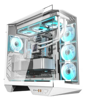 🖥️ Gabinete Gamer DarkFlash DY470 ATX con Vista Panorámica 330°, 4 Ventiladores ARGB y Puerto USB-C – Blanco