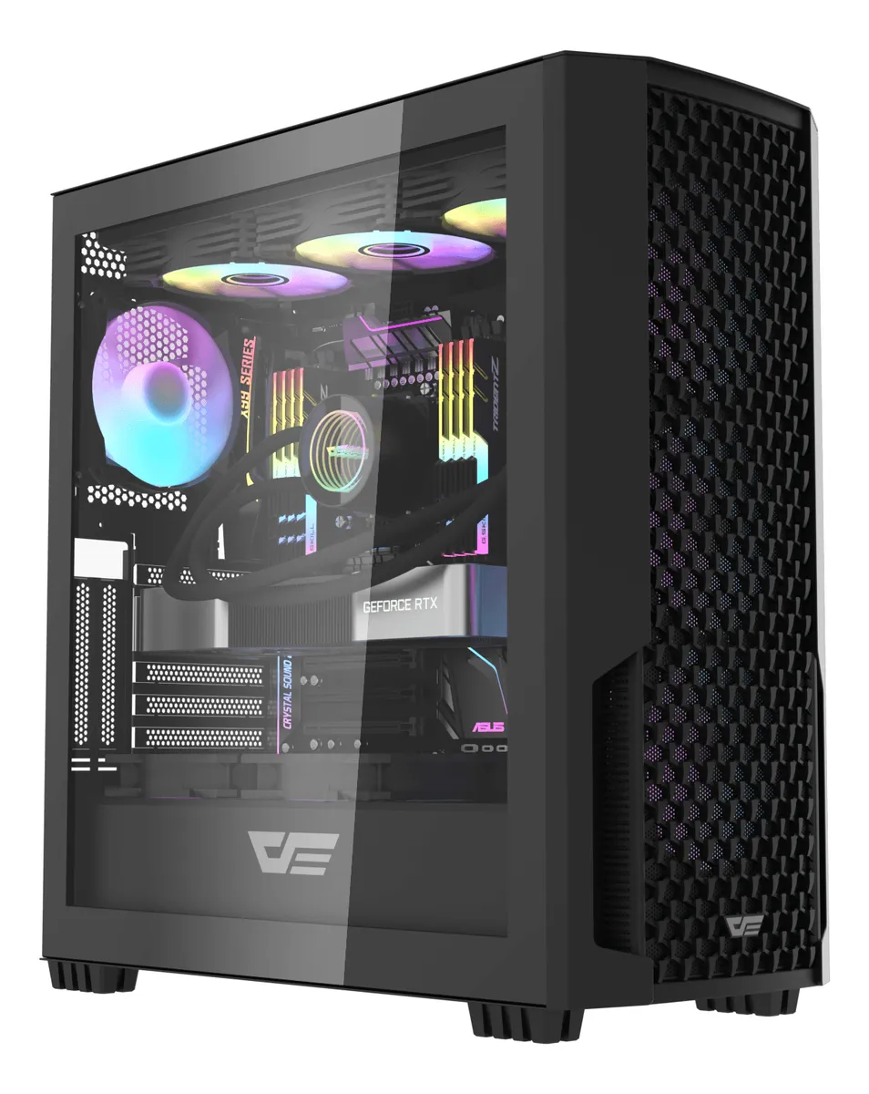 🖥️ Gabinete Gamer DarkFlash DF2100 Mesh E-ATX Vidrio Templado con 4 Ventiladores RGB Incluidos Negro