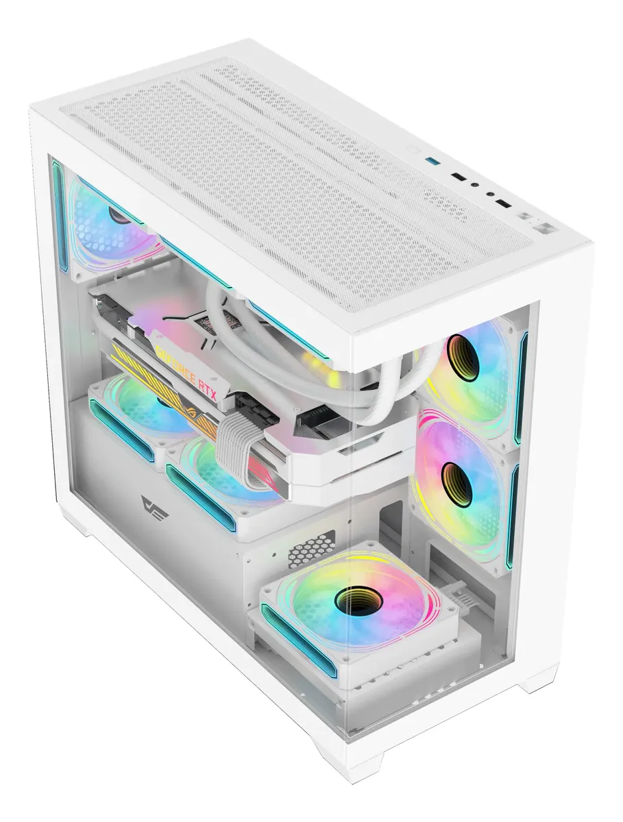 🖥️ Gabinete DarkFlash DS900M M-ATX Vidrio Templado 6 Fans ARGB – Blanco - Imagen 2