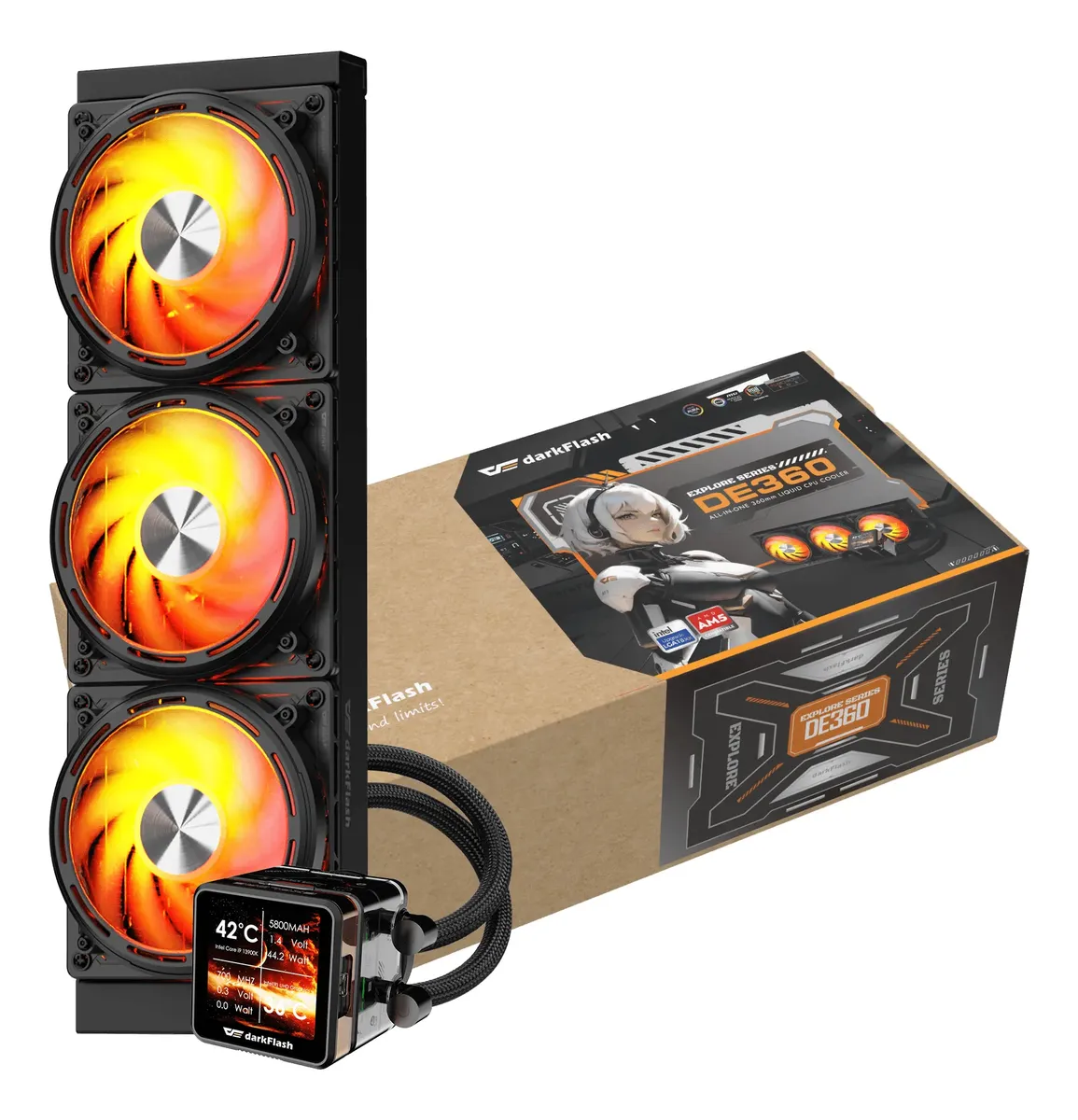 💧 Refrigeración Líquida DarkFlash DE360 Pantalla IPS ARGB – Negro - Imagen 3